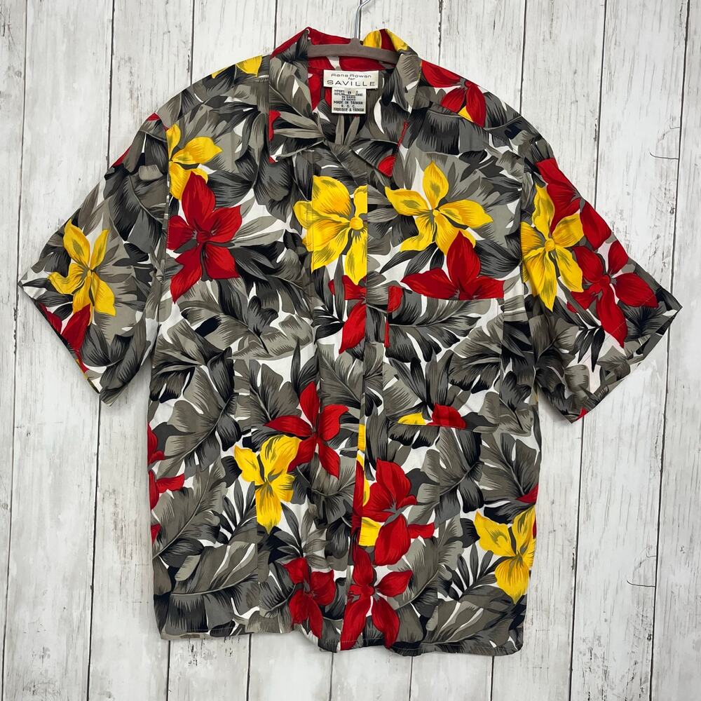 Rena Rowan Saville Short Sleeve Tropical Floral Summer Button Down Shirt 8